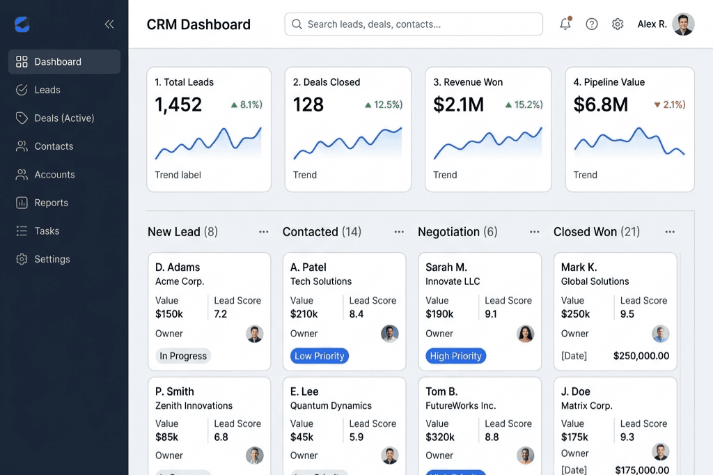 Amtalek & Itashteeb CRM UI mockup